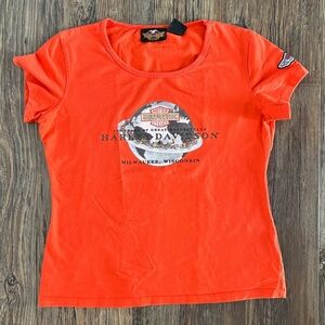 Harley-Davidson Motorcycles Womens M T-Shirt Milwaukee Wisconsin 100 Yrs Orange